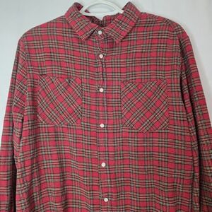 Vintage Haband Casual Joe Red Plaid Flannel Button‎ Up Shirt Men's Large